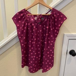 Lauren Conrad Maroon Blouse with Pink Polkadots